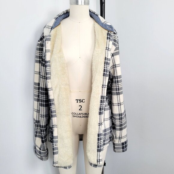 Telluride Sherpa Lined Plaid Flannel Shacket Jacket Cozy Cabincore Layer - Picture 6 of 10